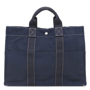 エルメス HERMES トートバッグ ドーヴィル MM キャンバス ネイビー シルバー金具 紺 【中古】新品同様品
