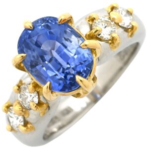 リング 指輪 サファイア ダイヤ リング イエローゴールド×プラチナシルバー Au750 18K Pt900 ブルー コンビ 4.32ct 12号 【中古】