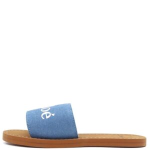 クロエ Chloe サンダル ウッディ ラバー テキスタイル エチレンビニルアセテート デニムブルー #35 ロゴ フラットサンダル C20185Z10 【箱】 【中古】