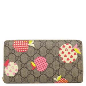 グッチ GUCCI 長財布 レ ポム ジップアラウンド ウォレット GGスプリームキャンバス レザー ベージュ×ホワイト×レッド×ピンク ゴールド金具 アップル リンゴ 663924 【箱】 【中古】