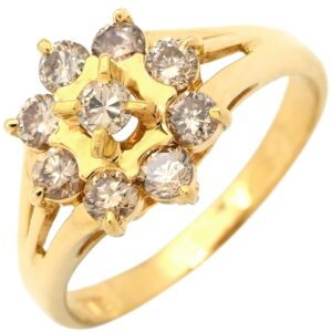 リング 指輪 ダイヤ 0.73ct イエローゴールド Au750 18K 18金 9P 9石 9粒 フラワーモチーフ 花 クラスターセッティング 11.5号 【中古】中古美品
