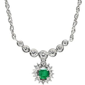 ネックレス プラチナシルバー Pt900×Pt850 コンビ ダイヤ 0.32ct エメラルド プラチナム ペンダント 【中古】中古美品