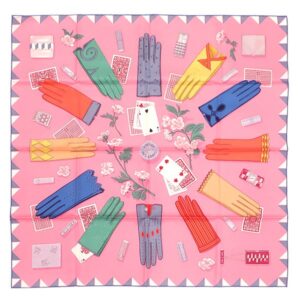 エルメス HERMES スカーフ カレ90 CARRE シルク ローズボンボン×ヴェール 【L’Heure des Gants/手袋の時計】 H004211S 【箱】 【中古】