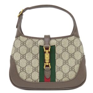 バレンシアガ BALENCIAGA 2WAYバッグ ザ ハッカー プロジェクト ジャッキー 1961 キャンバス レザー ベージュ×エボニー ゴールド金具 茶 GUCCI コラボ 680132 【箱】 【中古】新品同様品