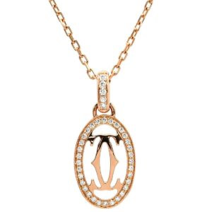 カルティエ Cartier ネックレス ロゴ ドゥーブルC ピンクゴールド Au750 K18 18金 ダイヤ オーバル 【中古】