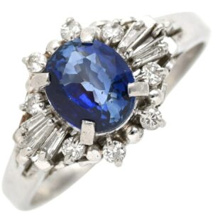 リング 指輪 ブルーサファイア ダイヤリング プラチナシルバー 青 16号 【中古】