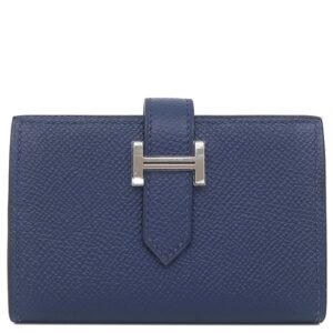 エルメス HERMES 二つ折り財布 ベアンミニ ヴォーエプソン ブルーネイビー シルバー金具 紺 コンパクト K刻印(2025年製) 【箱】 【中古】未使用保管品