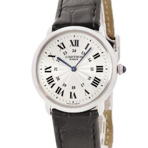 カルティエ Cartier ロンド ルイ カルティエ LM W1528051 Pt950無垢 ギョウシェ ローマン 青針 メンズ 腕時計手巻き シルバー 【中古】中古美品