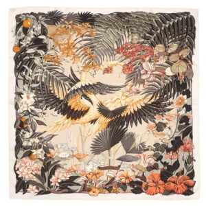 エルメス HERMES スカーフ カレ90 シルク ホワイト×オレンジ×マルチカラー 【FLAMINGO PARTY TATTOO/フラミンゴパーティー 】 【中古】中古美品