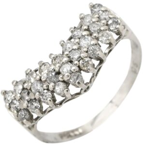 リング 指輪 ダイヤ 0.5ct プラチナシルバー Pt900 プラチナ パヴェ メレ 3列 3連 V字デザイン Vライン ボリューム 12号 【中古】中古品