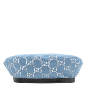 グッチ GUCCI ベレー帽 GGラメ ウール ナイロン レザー ブルー L 青 603409 【中古】中古美品