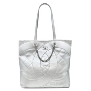 シャネル CHANEL トートバッグ クラブ モナコ チェーントート レザー メタリックシルバー シルバー金具 ココマーク 肩掛け ランダムシリアル 【保存袋】 【中古】中古美品