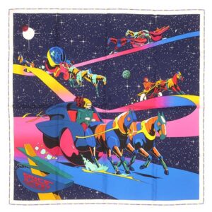 エルメス HERMES スカーフ カレ90 CARRE シルク マリン×ルージュヴィフ×マルチカラ 【SPACE DERBY/スペースダービー】 【中古】