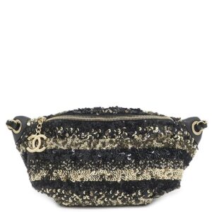 シャネル CHANEL ウエストバッグ スパンコール ボディバッグ スパンコール レザー ブラック×ゴールド ガンメタル金具 黒 ベルトバッグ ココマーク 26****** 【保存袋】 【中古】中古美品