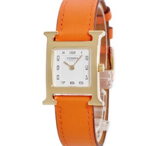エルメス HERMES Hウォッチ PM HH1.201e イエローGP ホワイト アラビア H型 スクエア レディース 腕時計クオーツ ホワイト 【中古】中古美品