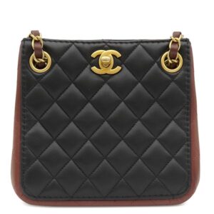 シャネル CHANEL ショルダーバッグ マトラッセ スモール バケット ショルダー ラムスキン ブラック×ボルドー ヴィンテージ金具 黒 バイカラー 30****** 【中古】中古美品