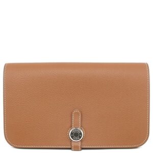 エルメス HERMES 長財布 ドゴンデュオ ドゴンGM エバーカラー ゴールド シルバー金具 茶 二つ折り財布 W刻印(2024年製) 【箱】 【中古】