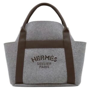 エルメス HERMES 2WAYバッグ サックドパンサージュ グルーム ウール ポリアミド グレー×ブラウン シルバー金具 茶 ショルダー トート U刻印 【保存袋】 【中古】