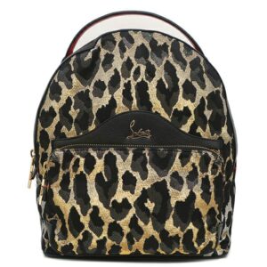 クリスチャンルブタン Christian Louboutin リュック・デイパック レオパード柄 バックパック キャンバス レザー ブラック×マルチカラー ゴールド金具 黒 シルバー ゴールド スタッズ 【中古】