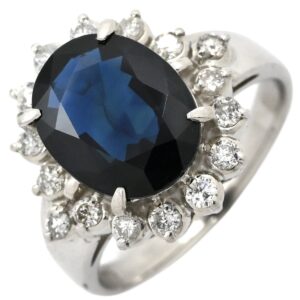 リング 指輪 ブルーサファイア 3.00ct ダイヤ ブルー×プラチナシルバー 青 Pt900 プラチナ オーバルミックスカット 6.5号 【中古】