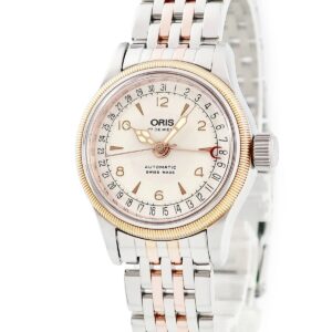 オリス ORIS ビッグクラウン ポインターデイト 01 584 7550 4361-07 8 14 63 OH済 ローズゴールドPVD レディース 腕時計自動巻き シルバー 【中古】中古美品