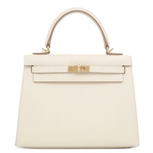 エルメス HERMES 2WAYバッグ ケリー25 外縫い ヴォーエプソン クレ シャンパンゴールド金具 新品 未使用 オフホワイト 2025年製 K 【箱】 【中古】