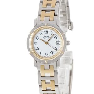 エルメス HERMES クリッパー CL4.220 ホワイト デイト アラビア Hマークブレス レディース 腕時計クオーツ ホワイト 【中古】中古美品