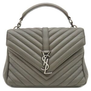 サンローラン SAINT LAURENT 2WAYバッグ カレッジ ミディアム レザー グレー シルバー金具 ハンドバッグ ショルダー 428056 【中古】