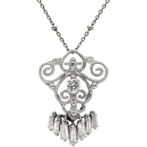 ネックレス ダイヤモンド 0.78ct ホワイトゴールド×プラチナシルバー K18WG Pt900 Pt850 コンビ シャンデリアペンダント バゲットカット 【中古】中古品