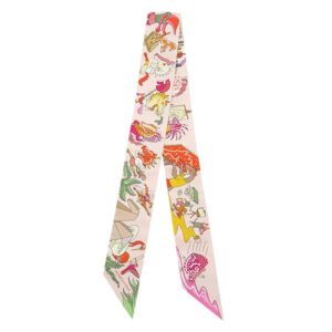 エルメス HERMES スカーフ ツイリー シルク ローズナークル×ヴェールアマンド×マルチカラー 【アカデミア・イピカ/Academia Hippica】 H064281S 01 【箱】 【中古】未使用保管品