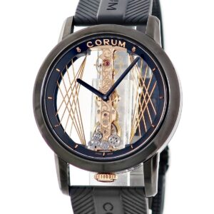 コルム CORUM ゴールデンブリッジ アールデコ 113.955.95/F371 CA55R ブラックPVD加工チタン シースルー 限定 メンズ 腕時計手巻き ゴールド 【中古】