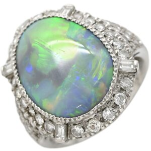 リング 指輪 ブラックオパール 4.77ct ダイヤモンドリング プラチナシルバー オーバルカボションカット 1石 1粒 遊色 パヴェ 13号 【中古】