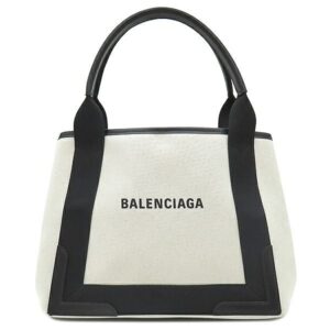 バレンシアガ BALENCIAGA トートバッグ ネイビーカバス S キャンバス レザー ナチュラル×ブラック シルバー金具 アイボリー 黒 339933 【保存袋】 【中古】