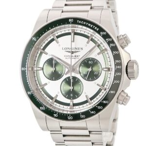 ロンジン LONGINES コンクエスト クロノグラフ L3.835.4.02.6 シルバー グリーン スモールセコンド メンズ 腕時計自動巻き グレー 【中古】