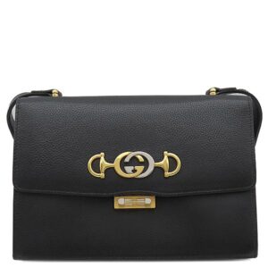 グッチ GUCCI ショルダーバッグ ズゥミ チェーン ショルダー レザー ブラック ゴールド金具 インターロッキングG ホースビット GD金具 SV金具 576388 【中古】