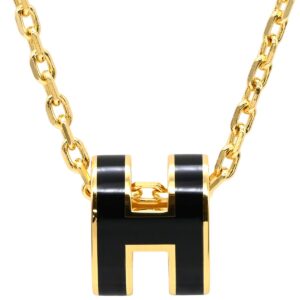 エルメス HERMES ネックレス ポップアッシュ ミニ ペンダント GP ラッカー ブラック×ゴールド Hモチーフ 黒 新品 未使用 【箱】 【中古】未使用保管品