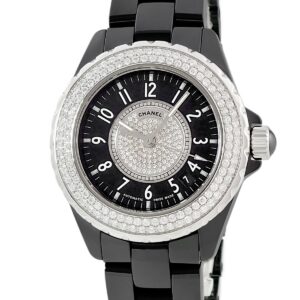 シャネル CHANEL J12 H1709 純正ダイヤ ブラック アラビア デイト 逆回転防止ベゼル メンズ 腕時計自動巻き ブラック 【中古】中古美品