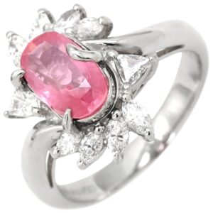 リング 指輪 ピンクサファイア 1.40ct ダイヤ ピンク×プラチナシルバー 桃色 プラチナ Pt900 オーバル ヘイローデザイン 11号 【中古】中古美品