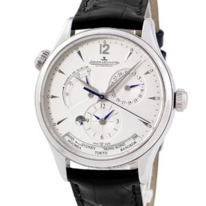 ジャガールクルト JAEGER LECOULTRE マスター ジオグラフィーク Q1428421 176.8.29.S GMT デイト パワーリザーブ表示 メンズ 腕時計自動巻き シルバー 【中古】中古美品
