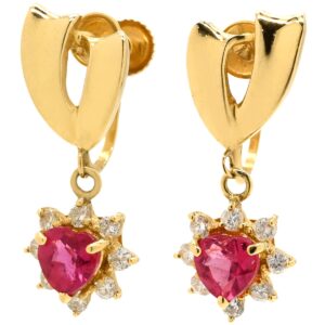 イヤリング トルマリン ダイヤ ハートモチーフ ピンク×イエローゴールド 18K 750 YG 両耳用 ネジ式 【中古】中古品
