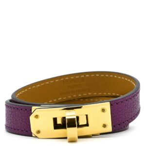 エルメス HERMES ブレスレット ケリードゥブルトゥール GP シャムキラ アネモネ T2 ゴールド金具 2重 2連 レザーブレス W刻印(2024年製) 【箱】 【中古】中古美品