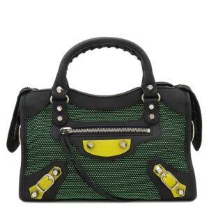 バレンシアガ BALENCIAGA 2WAYバッグ クラシック ミニシティ レザー キャンバス ラバー ブラック×グリーン×ブラック シルバー金具 ミニバッグ ショルダー ミラー欠品 300295 【保存袋】 【中古】新品同様品
