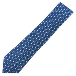 エルメス HERMES ネクタイ クラバット 9cm シルク ネイビー×ブルー 紺 青 総柄 幾何学柄 【中古】