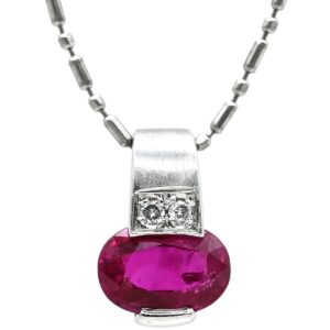 ネックレス ルビー 0.90ct ダイヤモンド ペンダント ホワイトゴールド 赤 レッド 1石 1粒 オーバルミックスカット プラチナ 【中古】中古美品