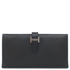 エルメス HERMES 長財布 ベアンクラシック ヴォーエプソン ブラック シルバー金具 オフホワイト 二つ折り財布 □I 【箱】 【中古】中古美品