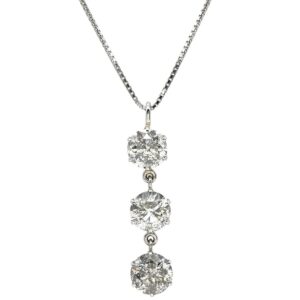 ネックレス トリロジー ダイヤモンド プラチナシルバー 3P 3石 3粒 スリーストーン ドロップ スイング 【中古】中古美品