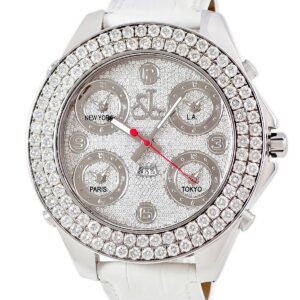 ジェイコブ JACOB&CO 5タイムゾーン ジャンボ JC-30JD 純正ダイヤ パヴェ GMT デイト 57mm ビッグフェイス メンズ 腕時計クオーツ シルバー 【中古】中古美品