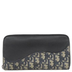 クリスチャン・ディオール Christian Dior 長財布 Saddle ロングジップウォレット コットン レザー テクニカルファブリック ベージュ×ブラック ガンメタル金具 小銭入れ ジャガード 2ADBC315YKS_H05E 【箱】 【中古】中古美品