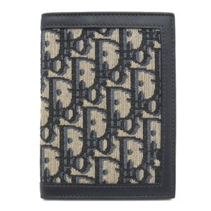 クリスチャン・ディオール Christian Dior パスポートケース オブリーク パスポートカバー キャンバス レザー ネイビー×ベージュ 紺 【中古】中古美品
