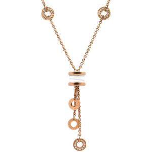 ブルガリ BVLGARI ネックレス ビーゼロワン B-zero1 エレメント ホワイト×ピンクゴールド Au750 18K 18金 ダイヤモンド 白セラミック 【中古】中古美品